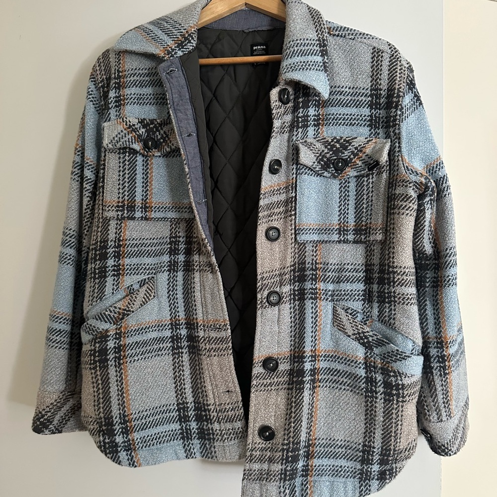 Prana Blue and Gray Plaid Shirt Jacket